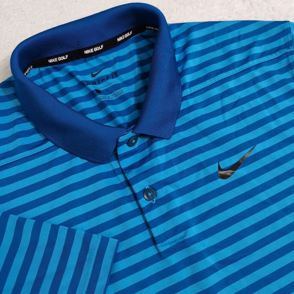 Nike Golf Dri‎ Fit Polo Men's Size L Two-tone Blue Striped Polyester